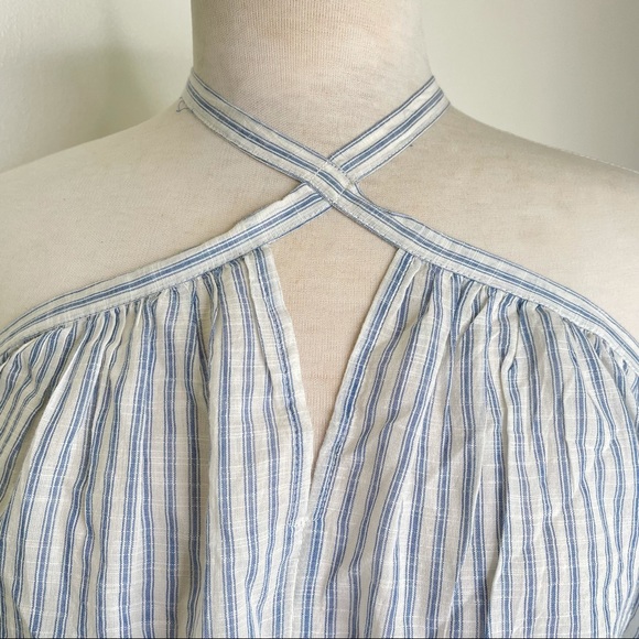 Lucky Brand Off Shoulder Strappy Tie Top Blue White Stripe Boho Medium Crop - Picture 13 of 13